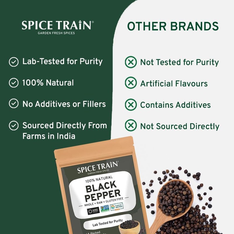 SPICE TRAIN, Black Peppercorns (397g/14oz), Non-GMO, 100% Raw Black Pepper