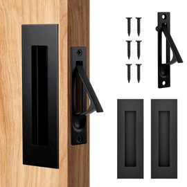 Lpraer 150mm Matte Black Pocket Door Hardware Set, 2 Recessed Flush Pulls + 1 Edge Pull, 304 Stainless Steel for Solid Wood Sliding Closet Barn Doors