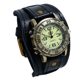 Avaner Vintage Leather Watches, Retro Punk Cuff Watch, Wide Band Quartz Watches for Men and Women
