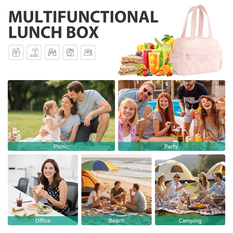 Veki Lunch Box for Women Men, Cute Reusable Insulated Lunch