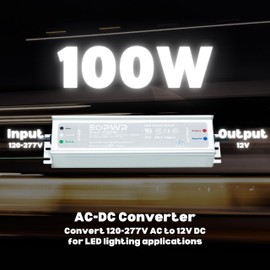 EOPWR LED Driver 100W Waterproof IP67 Power Supply AC120-277V to 12V DC Low Voltage Transformer Adapter Constant Voltage for LED Strip UL CE TAA (12V 100W)