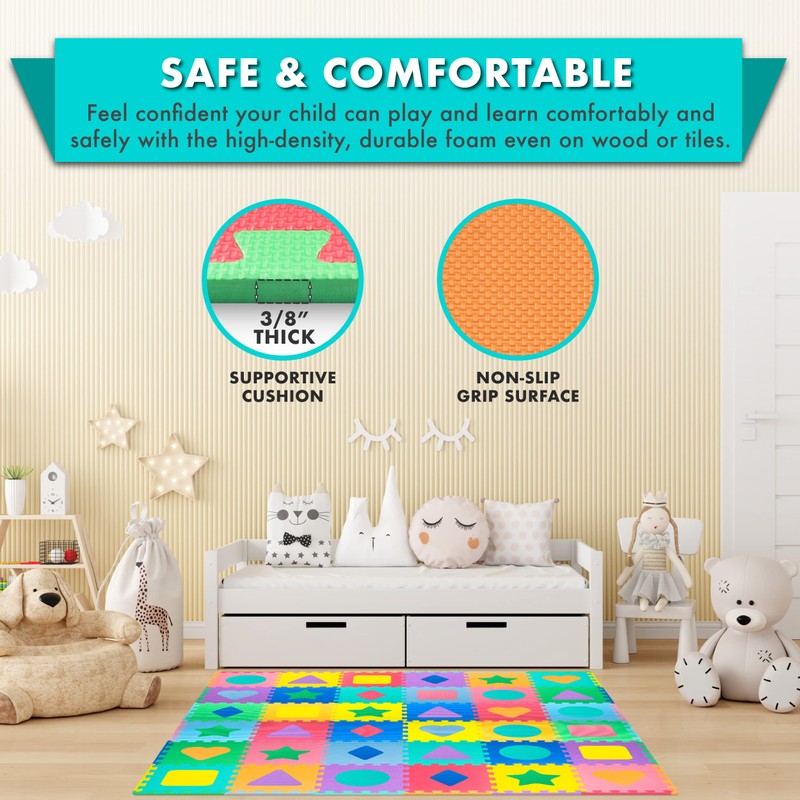 ProSource Kids Foam Puzzle Floor Play Mat with Shapes &