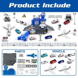Airplane Toy Set with Trucks, Helicopter, Planes, Signs and Airport Playmat, Interactive Early Learning Toys for Boys Girls, Great Gift for Birthday