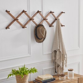 SKOLOO Accordion Wall Hanger, Pack of 2, Modern Expandable Coat Rack Wall Mounted, Solid Wooden Wall Hat Rack, 14 Peg, Walnut