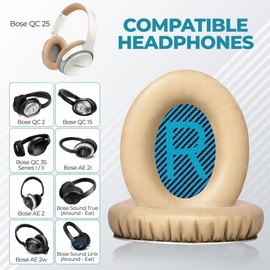 Replacement Earpads for Bose QuietComfort 15 QC15 QC25 QC2 QC35/Ae2 Ae2i Ae2w/SoundTrue & SoundLink Around-Ear & Around-Ear II - Ear Pads Cushions Replacement for Bose Headphones (Beige)