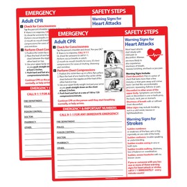 Adult CPR and Heart Attack and Stroke, Rescue Charts (2 Pack), Quick First Aid Reference Card - 8.5" x 11" Laminated with Magnets - Emergency Numbers List, General Life Saving Information