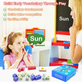 Humerry Word Spelling Games, Matching Letter Game for Kids, 20 Wooden Alphabet Blocks with 54 Flashcards, Preschool Learning Activities Toys, Montessori Educational Toys Gifts for Kids Ages 3-8