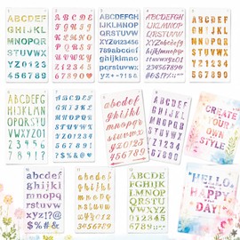 12 PCS Plastic Letter and Number Stencils, Reusable Alphabet Drawing Template Set, Washable Flexible Translucent Craft Stencils for Painting, Journaling, DIY, Scrapbooking and Card Making