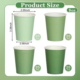 qonimi 100 Pcs Disposable Paper Cups Gradient Green 9oz Paper Cups Coffee Water Juice Tea Disposable Paper Cups for Wedding Birthday Bride Baby Shower Party Supplies,4 Colors