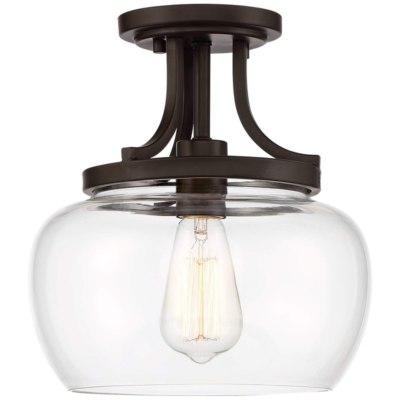 Regency Hill Kristov Industrial Rustic Farmhouse Ceiling Light Semi Flush-Mount