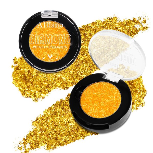 Afflano Yellow Glitter Eyeshadow, Diamond Yellow Shimmering Eyeshadow, Super Pigmented
