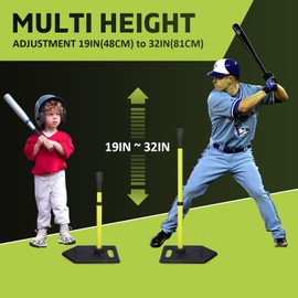 Eastgoing Baseball Tee for Kids, Adjustable 19"-32" Height Telescopic Molded Rubber Tee, Batting Tee,Youth Hitting Tee, Softball Tee for Any Age Player Baseball Practice