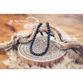 Lebensquelle Plus Black Tourmaline Ball Chain | Diameter 6 mm Balls with Lobster Clasp 45 cm Long | High-Quality Schorl Gemstone Chain, Stainless Steel, No Gemstone