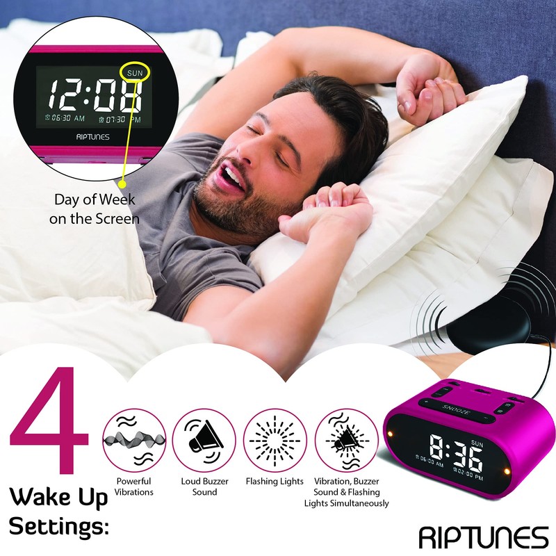 Riptunes Loud Alarm Clock with Bed Shaker for Heavy Sleepers