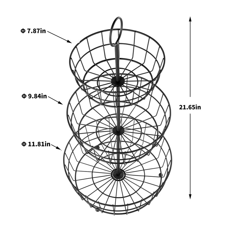 HANZE 3-Tier Wire Fruit Basket Bowl, Detachable Vegetable Bread Basket