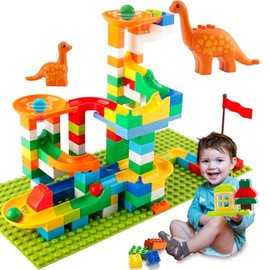 Marble Run Building Blocks for Kids, 145 PCS Building Bricks Construction Toys with Step-by-Step Guide, STEM Toy Track Compatible with Major Brands for Age 3 4 5 6 7 8+ Boys Girls Birthdays