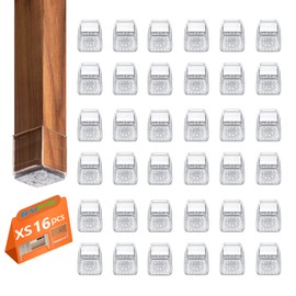 16pcs Square Chair Leg Floor Protectors, Felt Pads Chair Leg Protectors for Hardwood Floors, Silicone Chair Leg Cups Covers Felt Pads, Prevents Scratches & Reduce Noise, Clear, X-Small