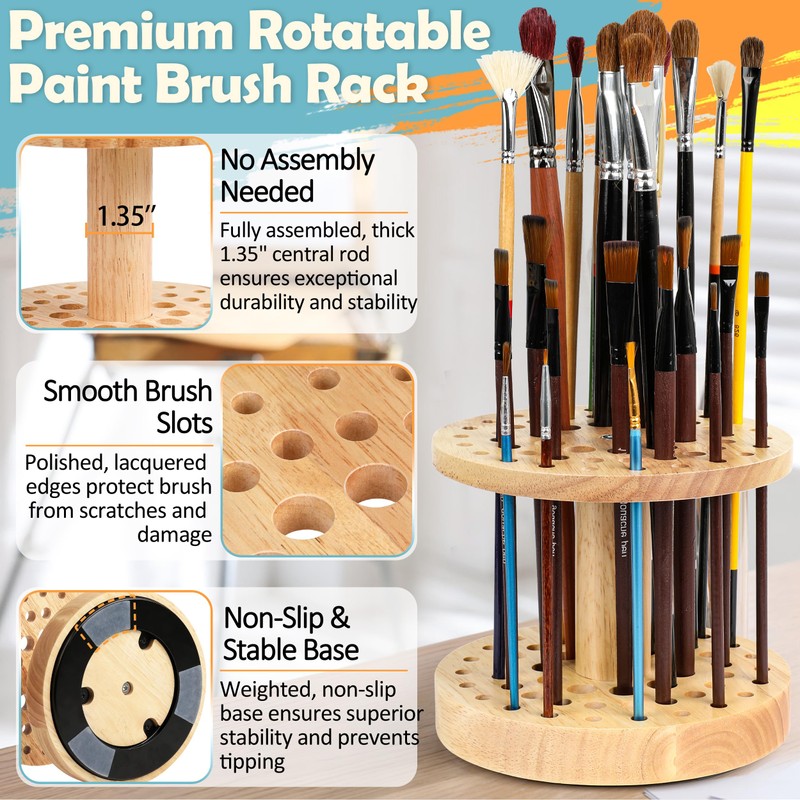 Dlicoda 52 Holes Paint Brush Holder, 360° Rotating Paint Brush