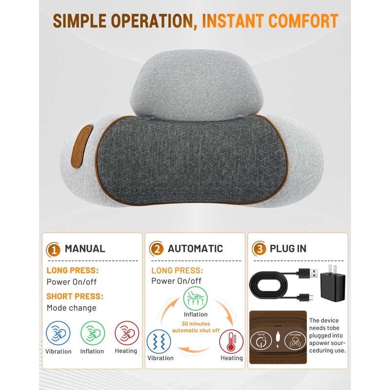 Spongiduits 3-in-1 Neck Massager Pillow,Massage Neck Hump - Heating, Vibration,