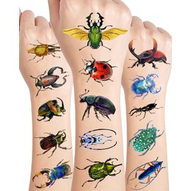 YanZonic 200Pcs Temporary Tattoos for Kids, Bug Birthday Decorations, Bug Party Decorations, Nature Tattoos, Beetles Temporary Tattoos for Applicable Occasions