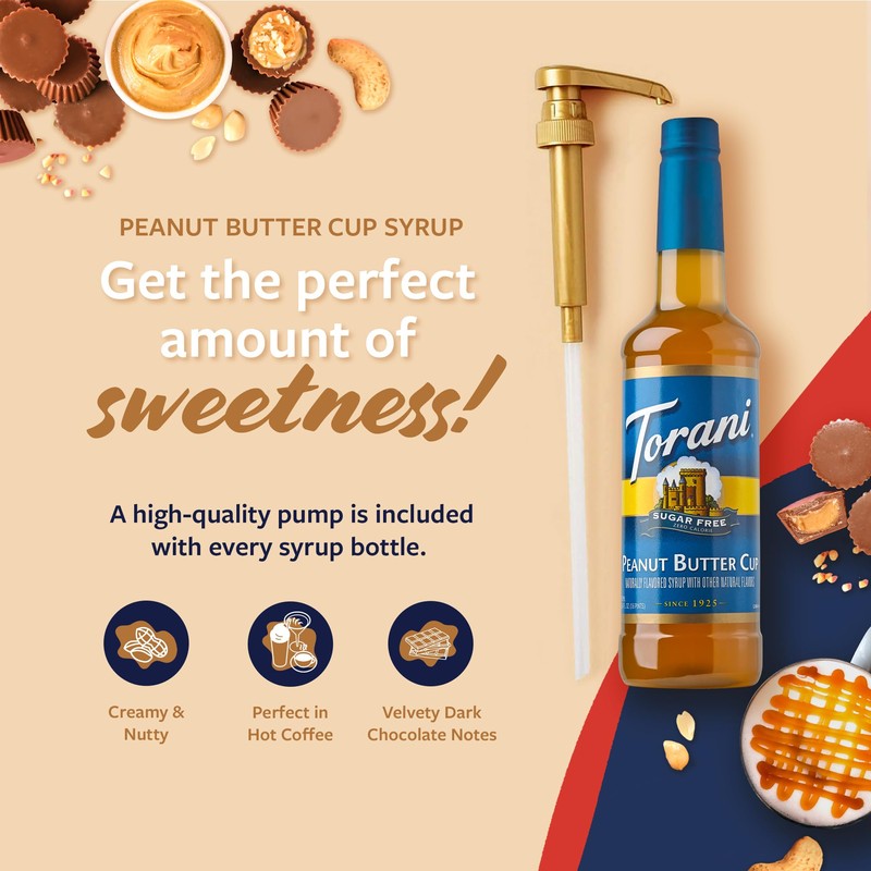 Torani Sugar Free Coffee Syrup, Peanut Butter Cup for Drinks,