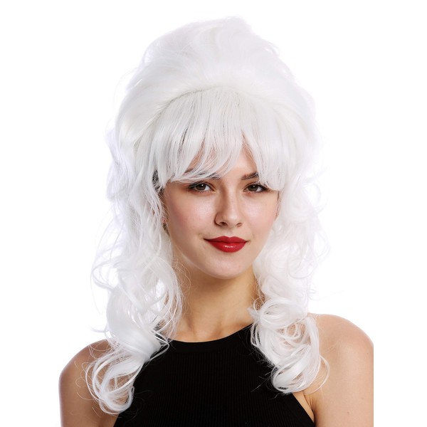 WIG ME UP - GFW2418-1001 Women's Wig Baroque 60s Retro Giant Beehive Updo Bun Curly Long Pony White