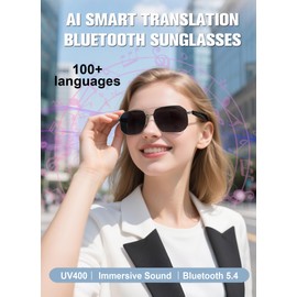 AI Smart Bluetooth Sunglasses for Men Women Language Translation Translating Translate Translator Audio Music Glasses Earbuds Device Real Time with Speakers Open Ear Headphones