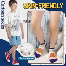 Welwoos Kids Boys Ankle Socks No Show Low Cut Funny Cute Cartoon Novelty Cotton Socks 6 Pairs Gifts Stocking Stuffers for Boys Kids(Dinosaur Green,3-5 Y)