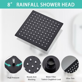 RTOBWEYE 8 Inch Shower Faucet Set, Rainfall Shower System with High Pressure Handheld Shower Head, Bathroom Mixer Shower Set Wall Mounted Rough-in Valve and Trim Kit, with Tub Spout