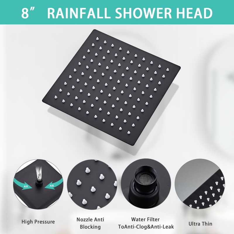 RTOBWEYE 8 Inch Shower Faucet Set, Rainfall Shower System with