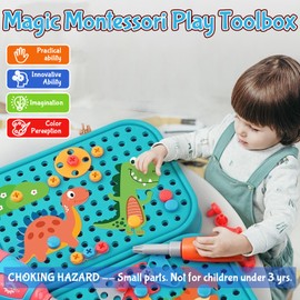 Dinosaur Toys for Toddler 2-4,Kids Montessori Toy Fix Tool Construction Drill Set 351pc，Dinosaur Design and Engineering Building Kits Learning Toys, Brithdaty Gifts for 2 3 4 5 Years Old (Dinosaur)