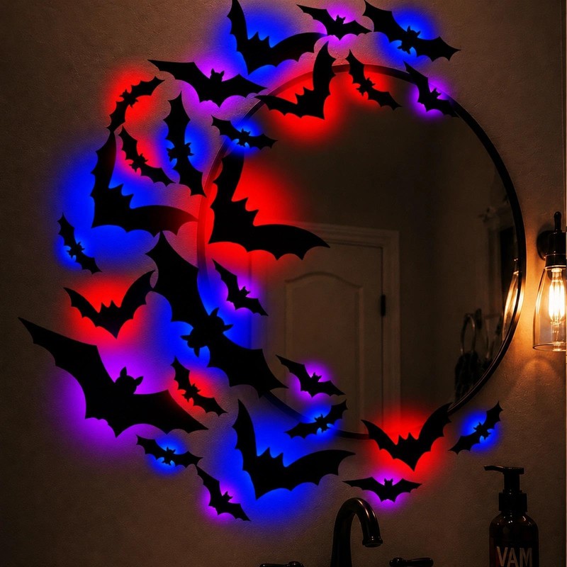 LED Bats Halloween Decoration, 3D Bat Wall Lights for Door/Window