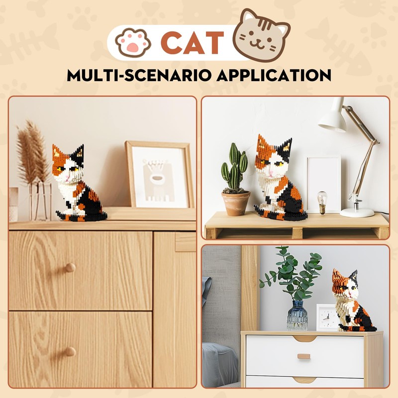 GaoDeBuChou Calico Cat Micro Building Block Set,1300 Pieces Animals Mini