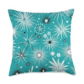 BLUE WHITE STARBURST | Vintage Retro MCM Mid Century Modern Throw Pillow