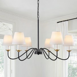 HAWYUEEB 6-Lights Chandelier with Shades, Modern Farmhouse Chandelier for Dining Room, 35.8" Large Black Chandelier Light Fixture, Adjustable Vintage Pendant Lighting for Living Hallway Bedroom Foyer