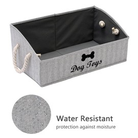 Geyecete Large Dog Toys Storage Bins - Foldable Fabric Trapezoid Organizer Boxes with Cotton Handle, Collapsible Basket for Shelves(Striped Gray-DOG)