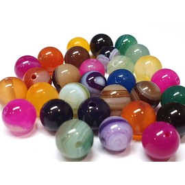 Natural Gemstone Strip Lace Agate Beads, 8 mm, 6 mm, 4 mm, Polished and Matt, Ball Shape Jewellery Beads (4 mm, Pack of 25, Mixed Polished)