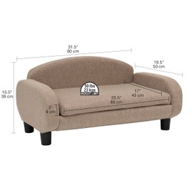 Paws & Purrs Modern Pet Sofa 31.5" Wide Low Back Lounging Bed with Removable Mattress Cover in Espresso/Sand