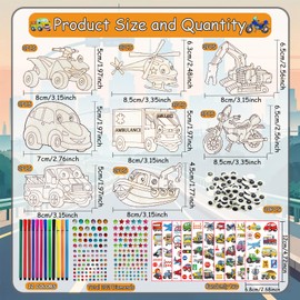 FZYESNO Vehicle Wooden Craft Sets Children, Unstained Car Wood Crafts - 24 Pieces, 8 Different Shapes, Children's Birthday Crafts, Wooden Craft Set for Children - Gift for Boys/Girls