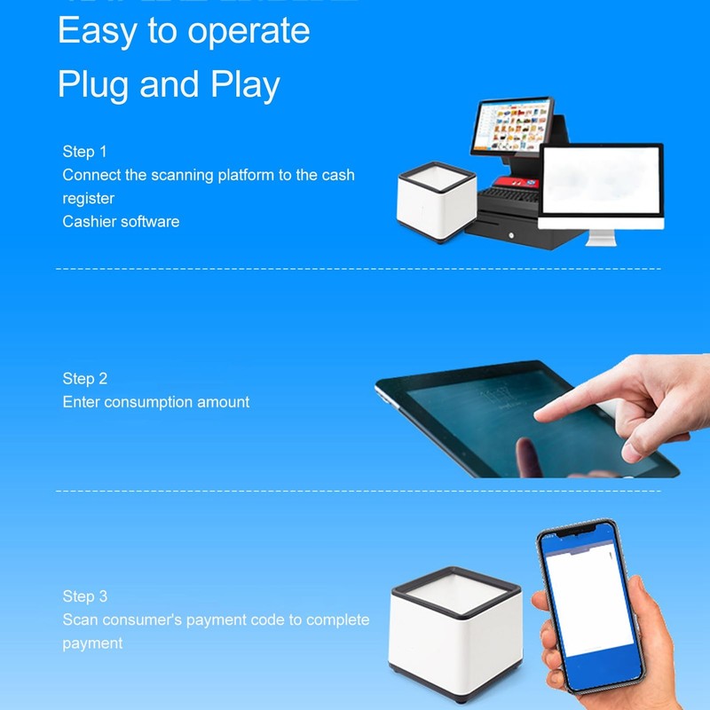 Hands-Free 2D QR Desktop Barcode Scanner, Omnidirectional Automatic Barcode Reader