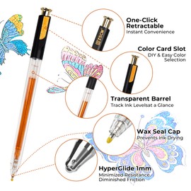 ZSCM Retractable Super Glitter Gel Pens, 24 Colors Large Capacity Metallic Sparkle Gel Ink Pens, 1 mm Fine Point Smooth Writing Color Pen for Adult Coloring Book Note Taking Aesthetic Art Supplies