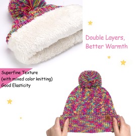 Children's Winter Pompom Hat Loop Scarf Gloves Set, Winter Hat Mittens for 0-4 Years Baby Toddlers, Knitted Hat Touchscreen Gloves for 5-8 Years Girls Boys, (5-8 Years) Rose Red