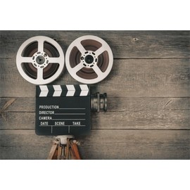 AOFOTO 7x5ft Old Movie Camera on Wood Board Background Vintage Film Motion Picture Photography Backdrop Video Reel Director Scene Retro Movie Night Theme Party Decor Banner Photo Studio Props Vinyl