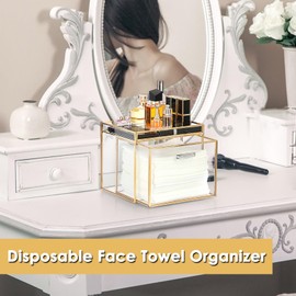 Sumnacon Disposable Face Towel Holder Glass Face Towel Storage Box with Drawer Compatible with Clean Skin Cluub Clean XL Makeup Box Organizer for Bathroom,Vanity Countertop