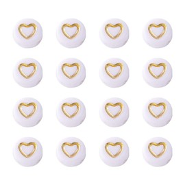Cheriswelry 200pcs 7mm White Gold Acrylic Heart Beads Flat Round Disc Coin Heart Pony Beads for DIY Bracelet Necklace Jewelry Making Supplies