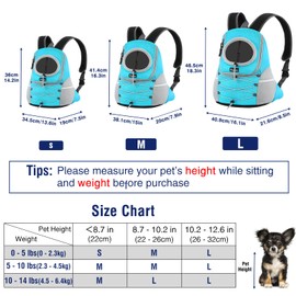 Pawaboo Pet Dog Carrier Backpack, Puppy Dog Travel Front Carrier for Small Medium Dogs Cats, Adjustable Breathable Dog Carrying Backpack with Safety Strips for Hiking, Walking (Blue L Up to 14 lbs)