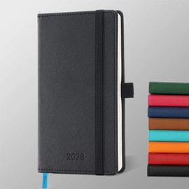 IN-LUXPRO Weekly Monthly 2026 Planner (Jan.26-Dec.26),6.5"x3.75",12 Months Agenda Plan with Month Tabs & Pocket,Expenses/Note Pages, Appointment Book Calendar with Hardcover Vegan Leather Cover,Black
