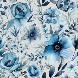 COKCOKR Blue Floral Wallpaper,17.71"*118.1" Blue Peel and Stick Decorative Contact Paper Waterproof Wallpaper Vinyl Self Adhesive Wall Paper for Living Room Cabinets