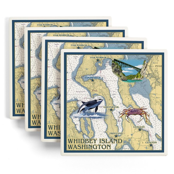 Whidbey Island, Washington, Nautical Chart (Absorbent Ceramic Coasters Set of
