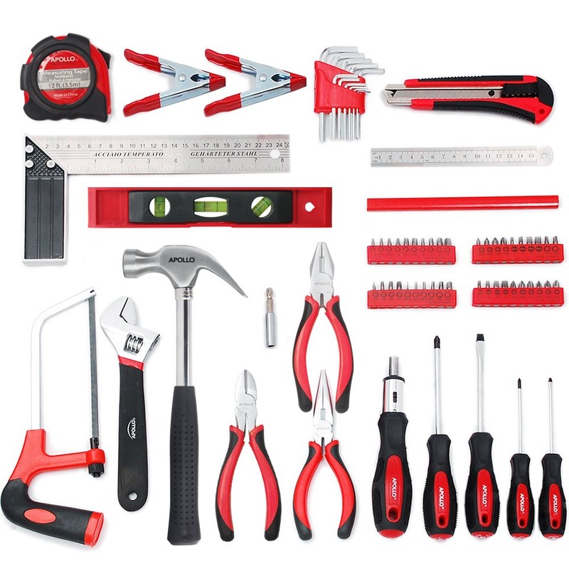 Apollo Tools 71 Piece Complete Household Tool Set with Clamp,